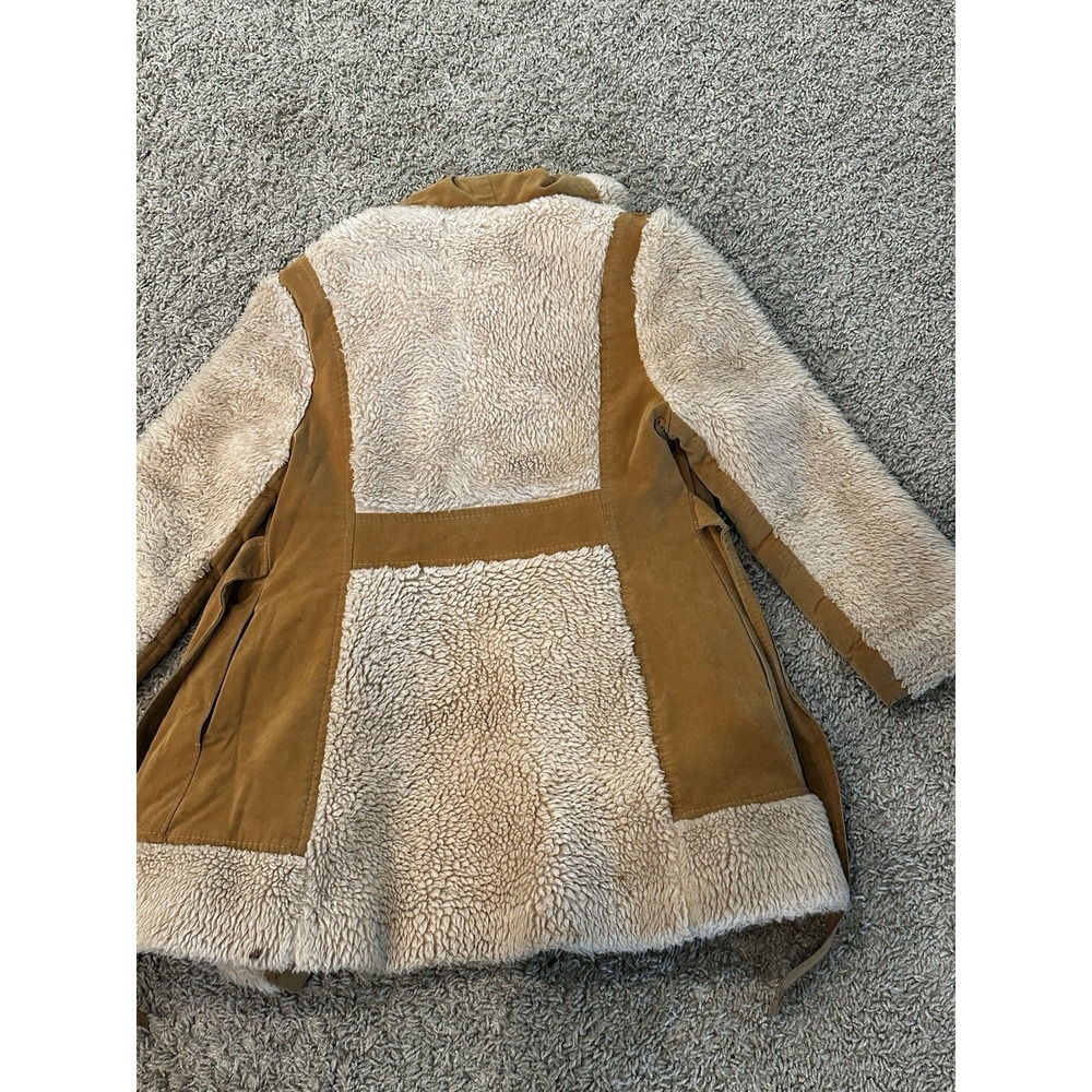 Vintage 70s Jiminy Girls Faux‎ Shearling Coat Prairie Boho Western Hooded Jacket
